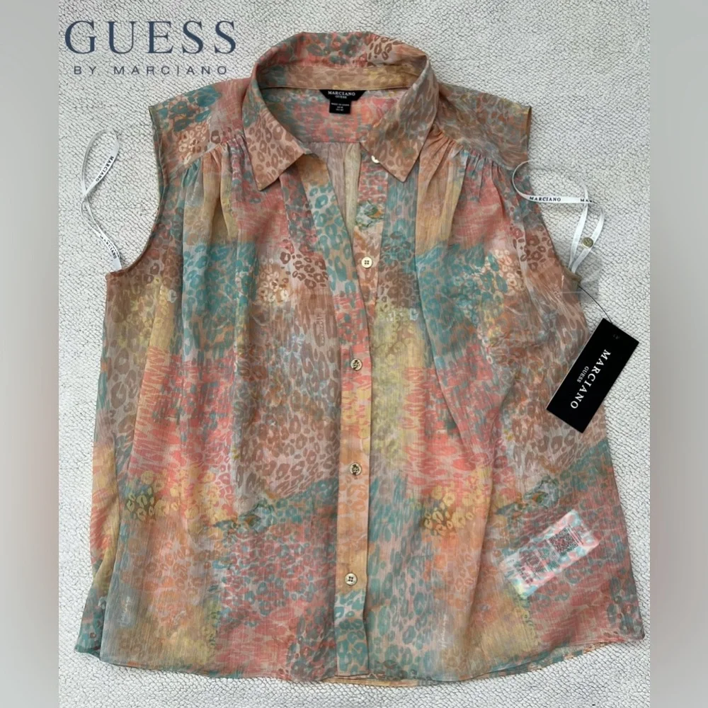 GUESS By Marciano Semi-Shade Maculage Sleeveless Top | Multicolor Size: M/6 - Picture 2 of 16
